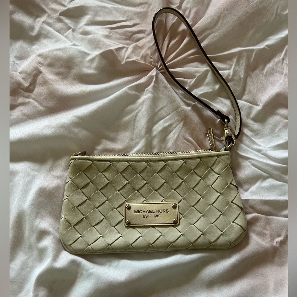 Michael Kors cream woven wristlet